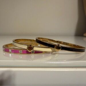 Kate Spade Elegant Gold, Cream and Pink Heart Bangle Set